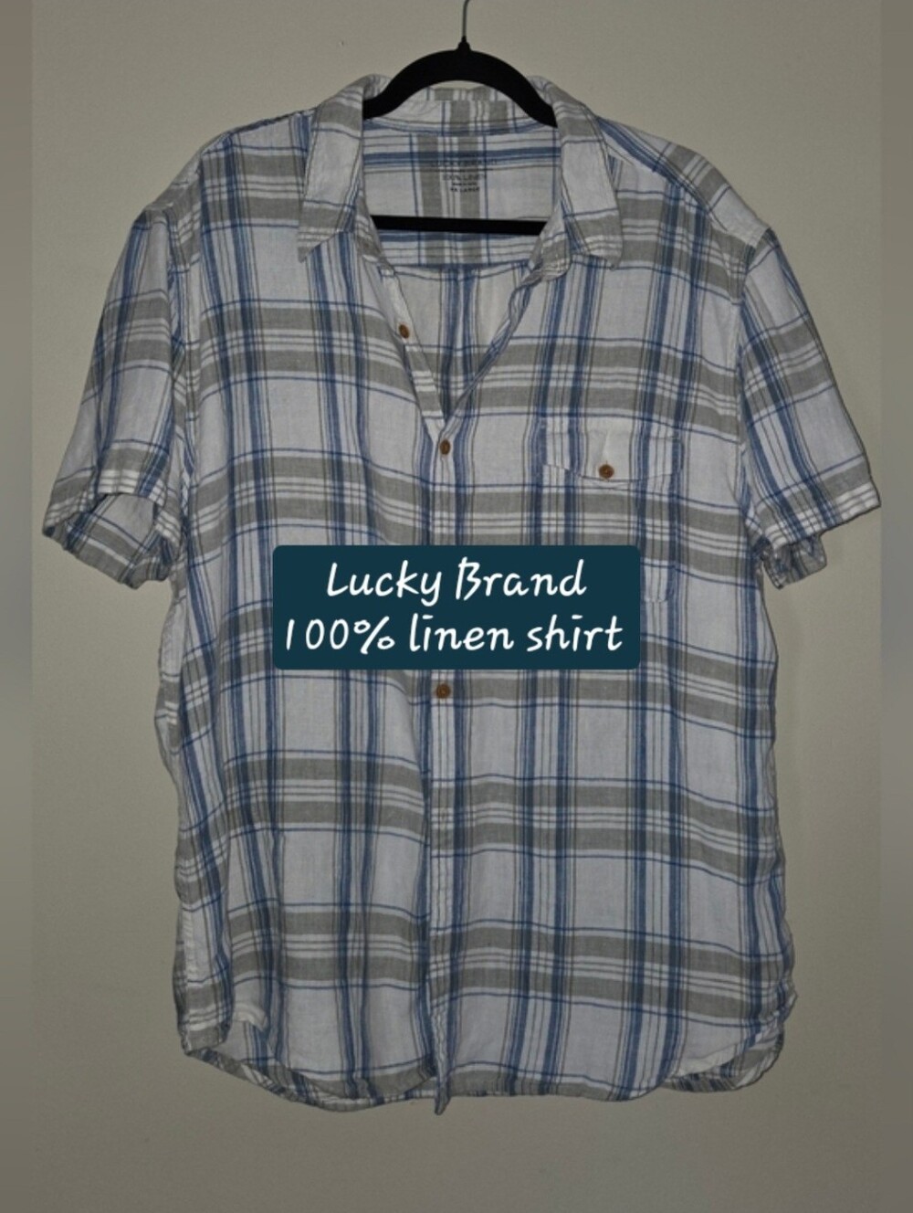 Lucky Brand 100% Linen Plaid Short Sleeve Shirt XXL California fit